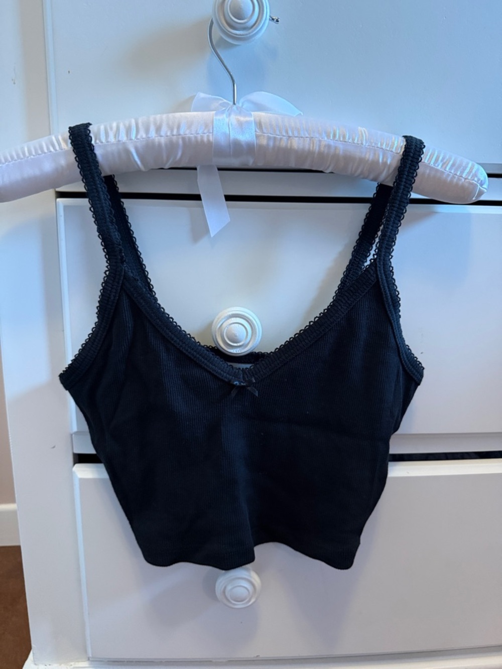 Aritzia Black Ribbed Lace-Trim Tank